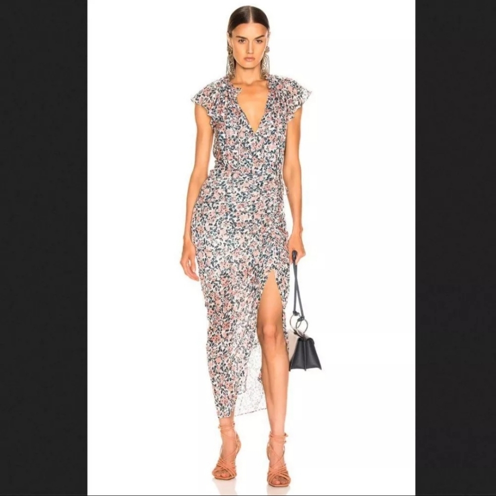 Veronica Beard Brynlee Ruched Silk Slit Floral Midi Dress Size 6